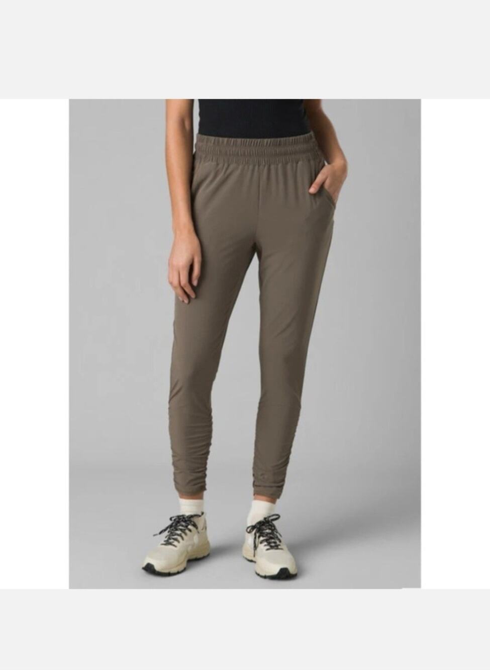 PrAna Women's Railay Ruched Ankle Jogger Pants Slate Army Green Outdoor Hiking M